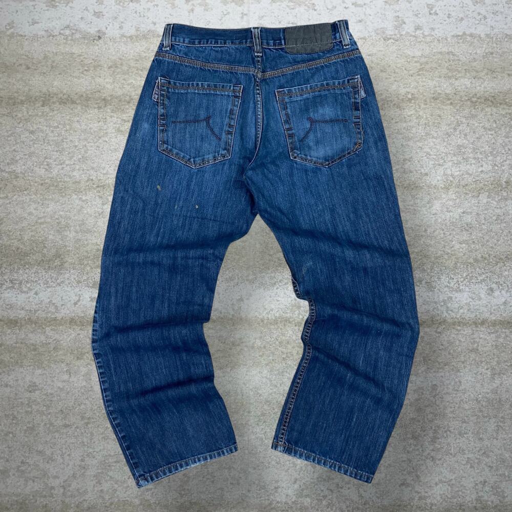 Vintage Y2K Rocawear Skater Jeans 34x30 Baggy Wide Leg Dark Wash Embroidered Rap
